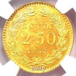 1860 Italy Papal States Pius IX Gold 2.5 Scudi Coin NGC MS66 (Gem BU) Rare