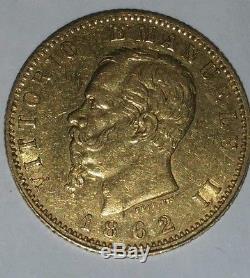 1862 Gold 20 Lire Italy, 6.45 Gr