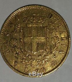 1862 Gold 20 Lire Italy, 6.45 Gr