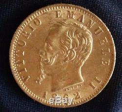 1862 GOLD Italy 20 Lire Coin VITTORIO EMANUELE II. T BN (A2968)
