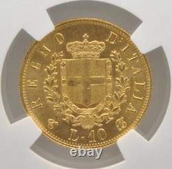 1863T BN Italy 10 Lire Gold Coin NGC MS 62 KM# 9.2 Vittorio Emanuele II Low POP