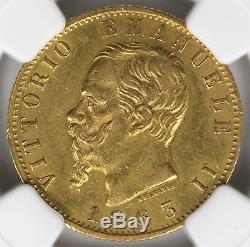 1863T BN Italy G20L Gold 20 Lire NGC XF Details KM# 10.1