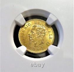 1863T BN Italy Gold 10 Lire NGC MS63 FREE Shipping