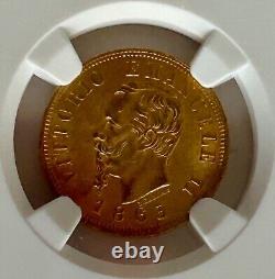 1863 Italy 10 Lire Gold MS63 NGC