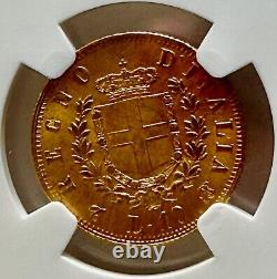 1863 Italy 10 Lire Gold MS63 NGC