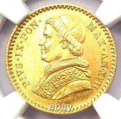 1863 Italy Papal States Pius IX Gold 2.5 Scudi Coin NGC MS66 (Gem BU) Rare