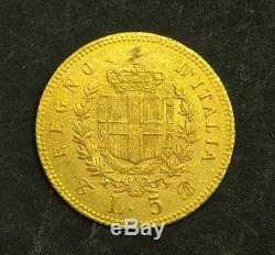 1863, Kingdom of Italy, Victor Emanuel II. Beautiful Gold 5 Lire Coin. AU-UNC