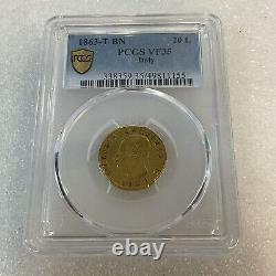 1863-T BN 20 L Gold VF35 Torino Italy Victoria Emanuele II Regno Gnumismatist