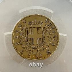 1863-T BN 20 L Gold VF35 Torino Italy Victoria Emanuele II Regno Gnumismatist