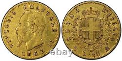 1863-T BN 20 L Gold VF35 Torino Italy Victoria Emanuele II Regno Gnumismatist