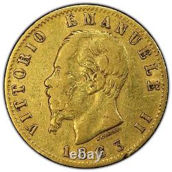 1863-T BN 20 L Gold VF35 Torino Italy Victoria Emanuele II Regno Gnumismatist