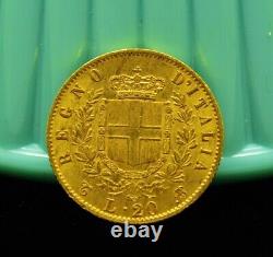 1863 T-BN Italy 20 Lire 90% Gold XF/AU