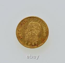 1863 T Bn Italy 10 Lire Gold Coin Km #9.2.900 Fine. 0933 Agw High Grade