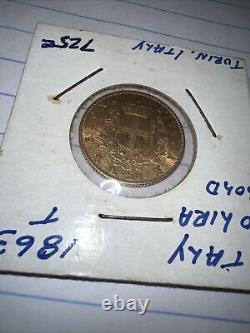 1863 T Italy, 20 Lire Gold Coin XF