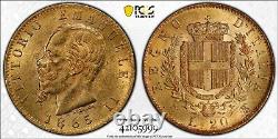 1865 20 Lire Italy Bn Vittorio Emanuele II Pcgs Ms62 Gold Coin