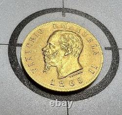1865 £ 20 REGNO D'ITALIA. 900 GOLD 20 LIRE ITALY COIN Vittorio Emmanuel II