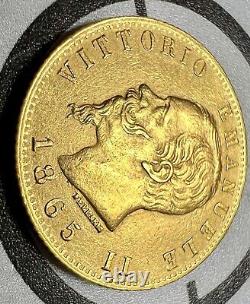 1865 £ 20 REGNO D'ITALIA. 900 GOLD 20 LIRE ITALY COIN Vittorio Emmanuel II