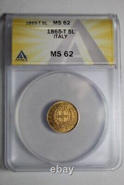 1865 T 5L Italy MS62 ANACS