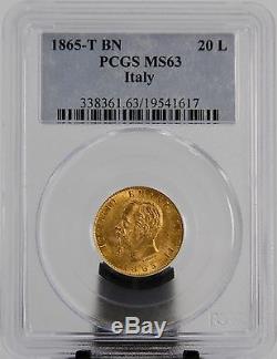 1865-T BN PCGS MS63 Gold Italy 20 Lire #1617