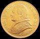 1866 R XXI Gold Italy Papal States 20 Lire Pope Pius IX Coin About Uncirculated
