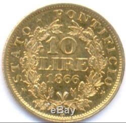 1866-xxi Gold 10 Lire Vatican, Very Rare, Only 8579 Minted