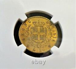 1867T BN Italy Gold 20 Lire NGC AU58 POP 10/15 FREE Ship