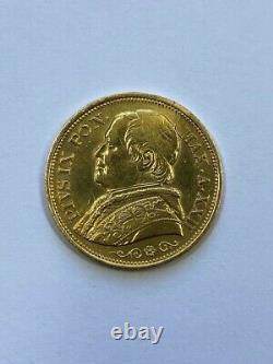 1867, Pius 9, 20 Lire Gold Coin! Uncertified. 