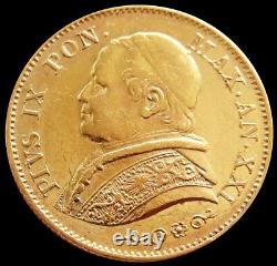 1867 R Gold Italy Papal States 20 Lire Pio IX Greatest Bishop Coin Rome Mint