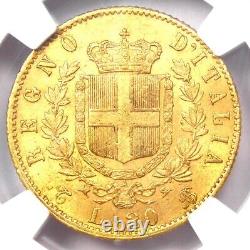 1869 Italy Gold Vittorio Emanuele II 20 Lire Gold Coin G20L Certified NGC AU58