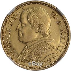 1869 R XXIII Italy Gold Papal States 20 Lire NGC MS61
