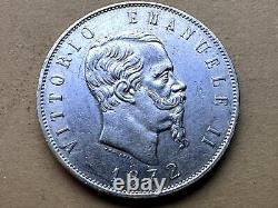 1872 Italy 5 Lire Coin AU UNC M BN Milan Mint. 900 Silver 37mm 25gr #WX09