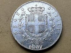 1872 Italy 5 Lire Coin AU UNC M BN Milan Mint. 900 Silver 37mm 25gr #WX09