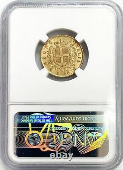 1874 M Bn Gold Italy 20 Lire 6.45 Grams Vittorio Emanuele III Coin Ngc Au 58