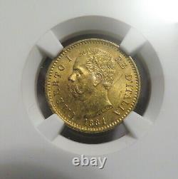 1881R Italy Gold 20 Lire NGC MS62 FREE Shipping