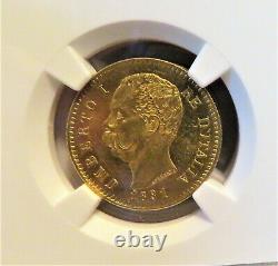 1881R Italy Gold 20 Lire NGC MS63 FREE Shipping