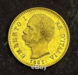 1881, Kingdom of Italy, Umberto I. Beautiful Gold 20 Lire Coin. 6.42gm