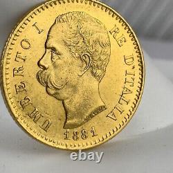 1881-R 20 Lire Gold Coin Italy Umberto 1