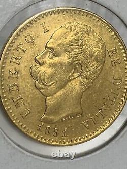 1881-R 20 Lire Gold Coin Italy Umberto 1