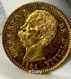 1881-R 20 Lire Gold Coin Italy Umberto 1