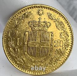 1881-R 20 Lire Gold Coin Italy Umberto 1