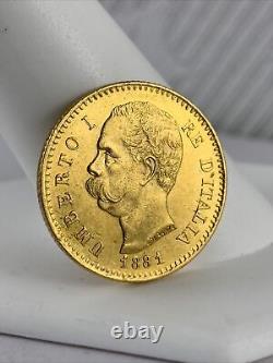 1881-R 20 Lire Gold Coin Italy Umberto 1