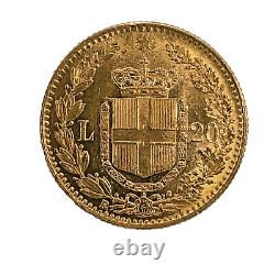 1881 R Italy 20 Lire 0.900 Gold Coin Umberto I Uncirculated KM# 21