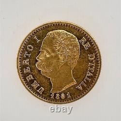 1881 R Italy 20 Lire 0.900 Gold Coin Umberto I Uncirculated KM# 21