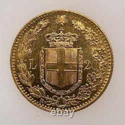 1881 R Italy 20 Lire 0.900 Gold Coin Umberto I Uncirculated KM# 21