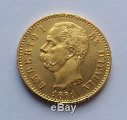 1881 Umberto I Gold 20 Lira Coin