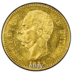 1882/1-R 20 L Italy Gold Rare Overdate Variety Pop 2! PCGS MS63 Beautiful