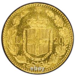 1882/1-R 20 L Italy Gold Rare Overdate Variety Pop 2! PCGS MS63 Beautiful