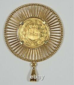 1882 Gold 20 Lire in Outstanding Vintage 18k Custom Bezel