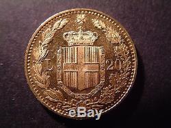 1882 Italy Gold King Umberto I 20 Lire Superb Coin