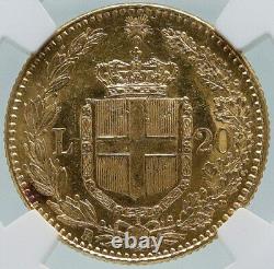 1882 ITALY Italian KING UMBERTO I of Rome Italy OLD 20 Lire Gold Coin NGC i87382